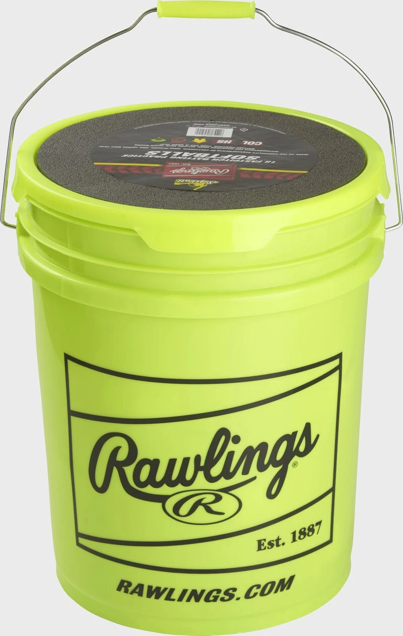 Rawlings 6 Gallon Bucket Of 12" Batting Practice Softballs, 12 Or 18 Balls 1 Rawlings 6 Gallon Bucket Of 12" Batting Practice Softballs, 12 Or 18 Balls